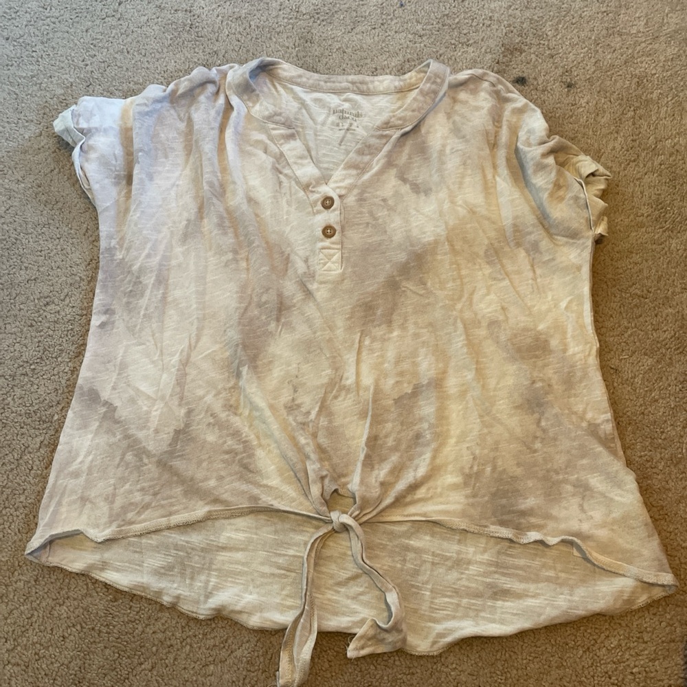 Casual Beige Tie-Front Women's Top